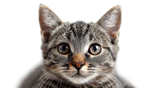 Portrait Gray Tabby Cat On White, Desktop Wallpaper Backgrounds, Background HD For Designer
