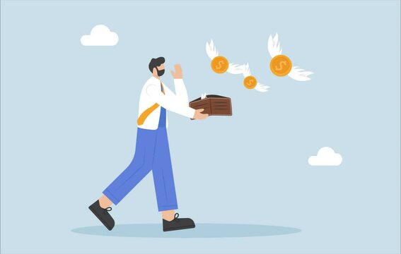 Businessman holding an empty wallet moths flying, vector illustration cartoon