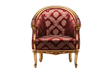 Crimson Craftsmanship: The Baroque-Inspired Barrel Chair in Deep Red Isolated on Transparent Background