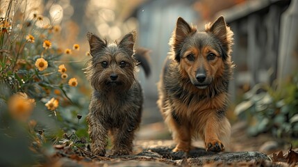 Furry Friends Dog Cat Walk Amicably, Desktop Wallpaper Backgrounds, Background HD For Designer