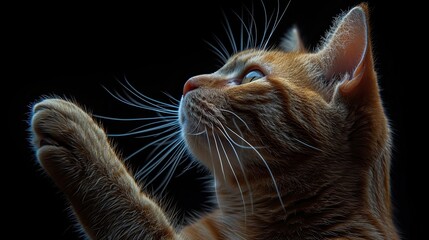Ginger Cat Sits Back Raised Paw, Desktop Wallpaper Backgrounds, Background HD For Designer