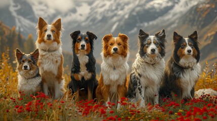 Group Pets Posing Around Border Collie, Desktop Wallpaper Backgrounds, Background HD For Designer