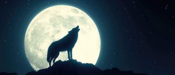A wolf howls at the moon. - obrazy, fototapety, plakaty