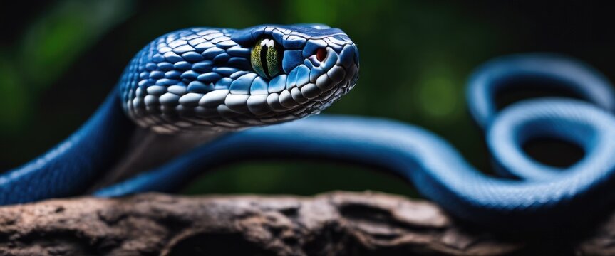 Close-up of snake on dark green background