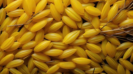 top view of rice or rice seeds on yellow background