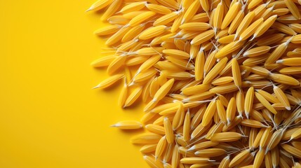 top view of rice or rice seeds on yellow background