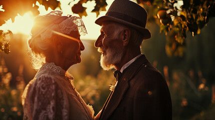 Obraz premium adult in love couple meeting a sunset outdoors, ai generated