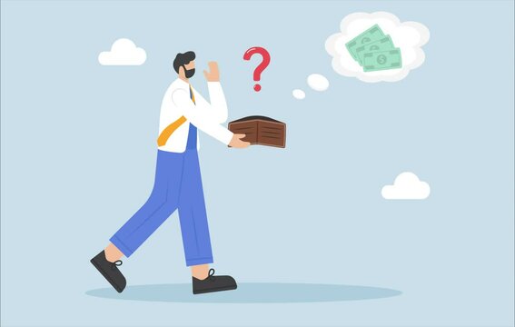Cartoon businessman looking in his empty wallet no money, Financial crisis concept, Illustration vector cartoon

