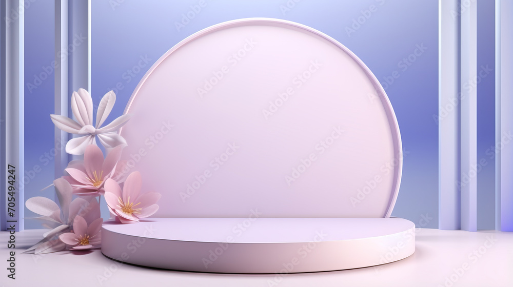 Poster pastel empty showcase stage podium display for cosmetic product presentation with paper art backgrou