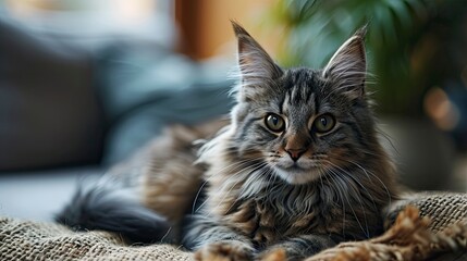 Fluffy Siberian Cat Sitting On Jute, Desktop Wallpaper Backgrounds, Background HD For Designer