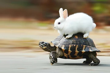 Foto op Aluminium a turtle carrying a rabbit on its back, AI generated © Frédéric Prochasson