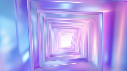 Hyperspace Tunnel. Geometric rectangles rotate from the center and scatter in all directions, with colors of light blue and purple.