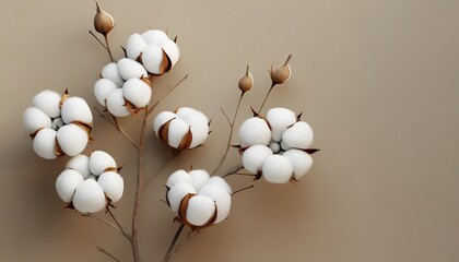 Graceful Minimalism: Cotton Flowers in a Delicate Composition on Beige