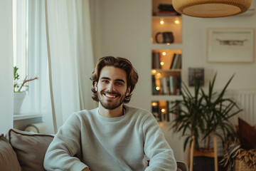 Elegant Young Man in Well-Lit Living Space