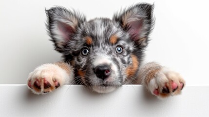 Fototapeta premium Cute Puppy Paws Over White Sign, Desktop Wallpaper Backgrounds, Background HD For Designer