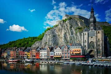 View of picturesque Dinant town. Belgium - obrazy, fototapety, plakaty