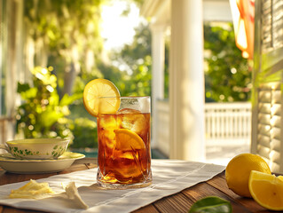 Southern Hospitality Sipped: Enjoy a sip of tradition on a Southern porch, where sweet tea and warm hospitality create a timeless and inviting tableau