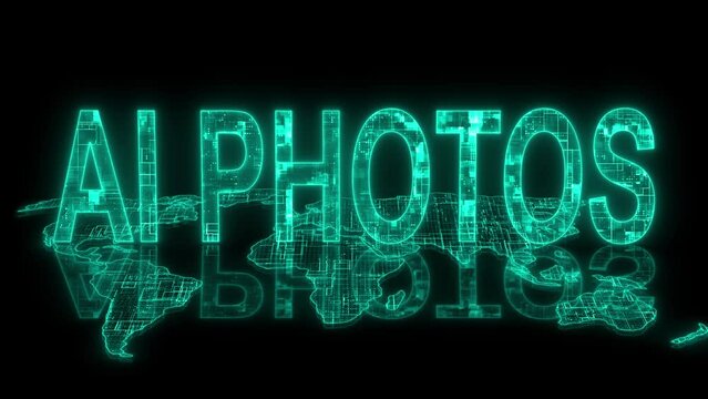 3d AI photos text technology earth map animation glowing cyan
