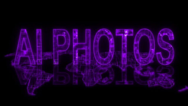 3d AI photos text technology earth map animation glowing purple