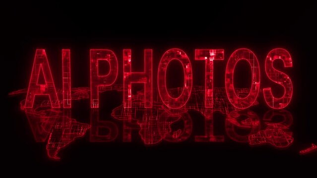 3d AI photos text technology earth map animation glowing red