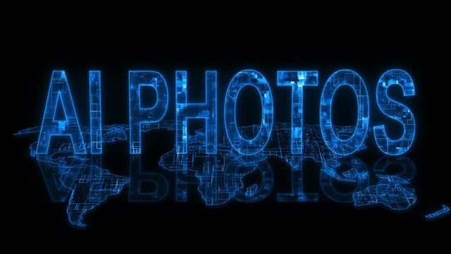  3d AI photos text technology earth map animation glowing