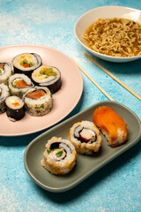 sushi on a pink plate