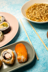 sushi on a pink plate