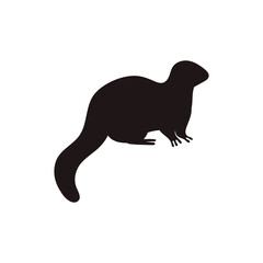 Sitting otter black silhouette icon, wild nature semiquatic Lutra or beaver animal, vector outline taiga forest mammal - obrazy, fototapety, plakaty