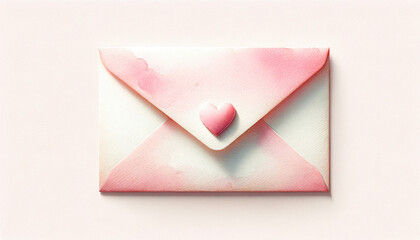 envelope with watercolor pink heart for valentine card