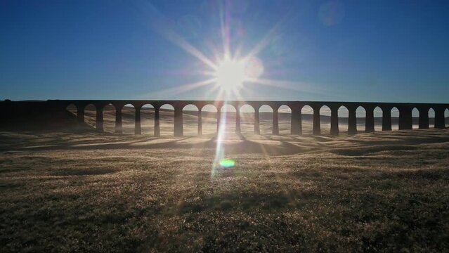Aerial of The Ribblehead Viaduct at Dawn North Yorkshire