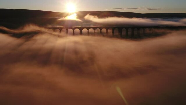 Aerial of The Ribblehead Viaduct at Dawn North Yorkshire