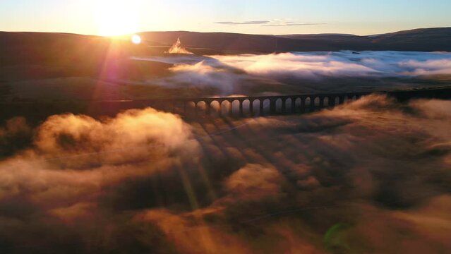 Aerial of The Ribblehead Viaduct at Dawn North Yorkshire