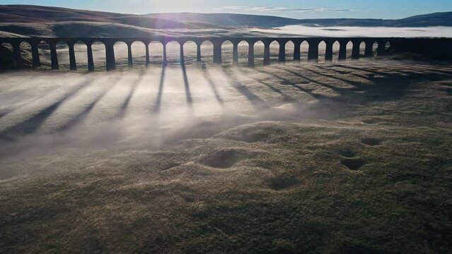 Aerial of The Ribblehead Viaduct at Dawn North Yorkshire