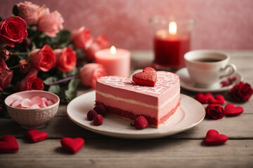 chocolate cake with strawberry cheesecake rose petals