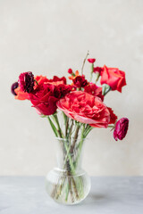 Red Floral Arrangement with Peonies, Roses, Ranunculus and Carnations