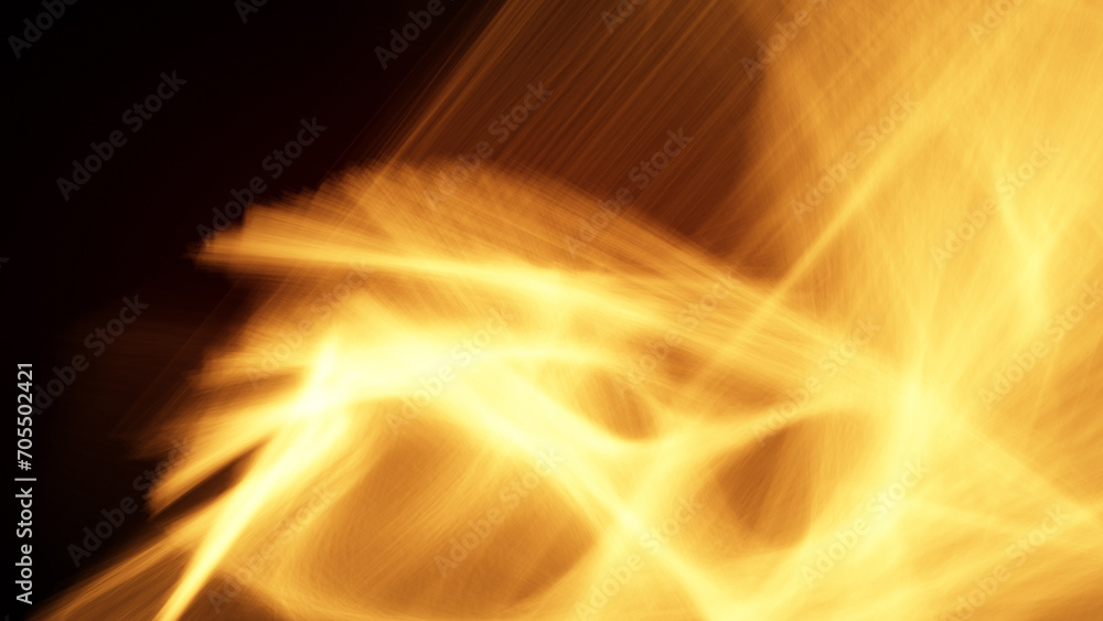 Poster abstract interpretation of bright and glowing motion blurred orange flames on black background. high