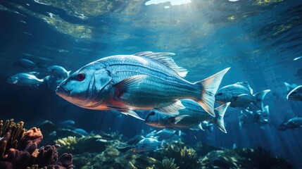Obraz premium Underwater fish in blue sea water