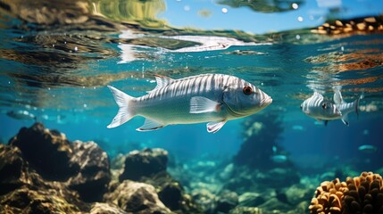 Obraz premium Underwater fish in blue sea water