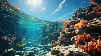 Schilderijen op glas Underwater view of coral reef. Life in tropical waters. © Hnf