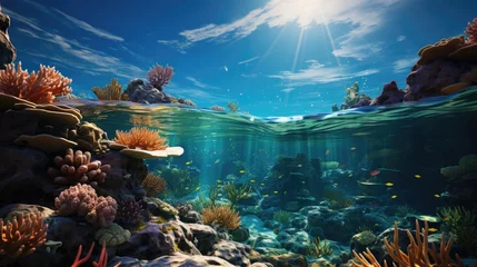 Papier Peint photo Lavable Récifs coralliens Underwater view of coral reef. Life in tropical waters.