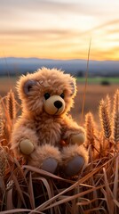   teddy bear sitting on the ground overlooks sunset,Teddy Day, Propose day, Valentines day