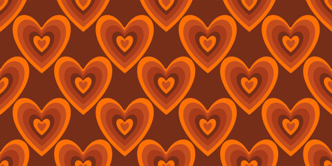 Groovy Hearts Seamless Pattern. Psychedelic Distorted Vector Background in 1970s-1980s Hippie Retro Style for Print on Textile, Wrapping Paper, Web Design and Social Media. Pink and Purple Colors.