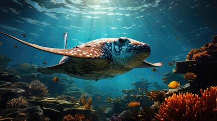 Fototapeta premium Underwater world. Coral reefs. Sea Stingray