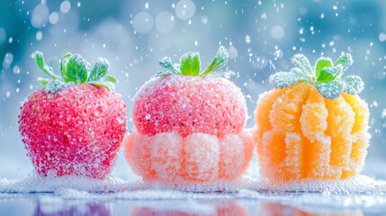 Dessert, strawberry and melon in ice, National Frozen food Day celebration, March, food concept, generative ai