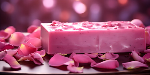 handmade rose soap from flowers, Pink red and white rose petals.