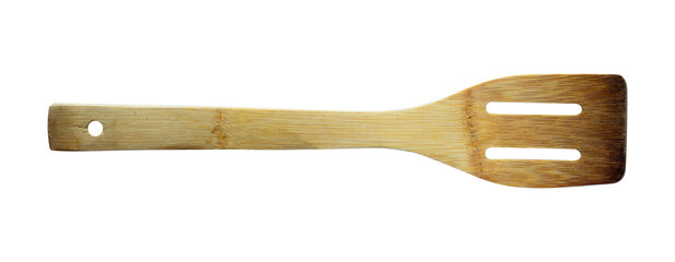 Rusty wooden spatula isolated. Kitchen tool element
