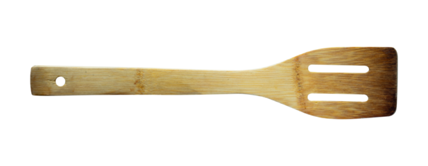 Rusty wooden spatula isolated. Kitchen tool element