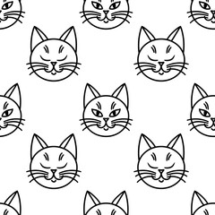 Pattern with cute cat faces. Vector illustration.