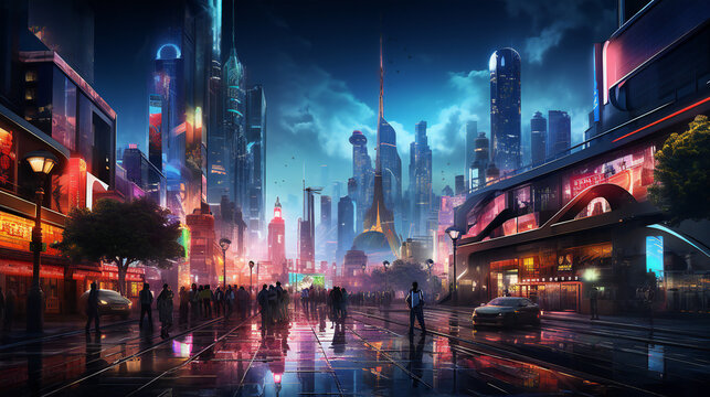 Cyberpunk Dreams: Neon Nightscape in the Digital City © Gamindu