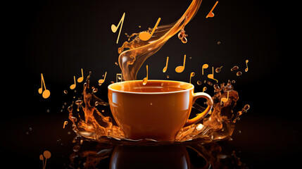 Song of Black Coffee splash with the shape of a melody, symbolic or Creative for celebration concept, with Clipping path 3d illustration